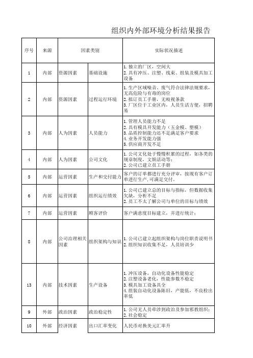 组织内外部环境分析结果报告