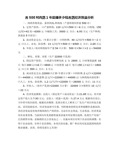 养一对肉鸽一年能赚多少钱养鸽经济效益分析