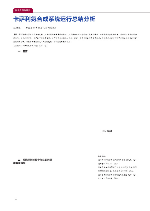 卡萨利氨合成系统运行总结分析