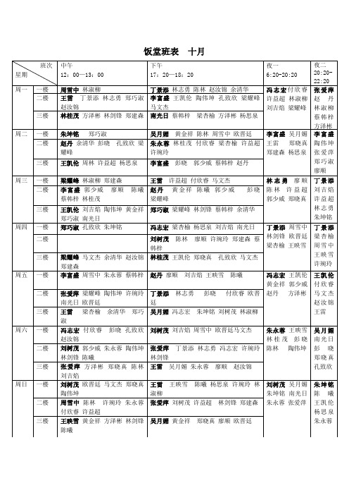 饭堂排班表 2011-9-30