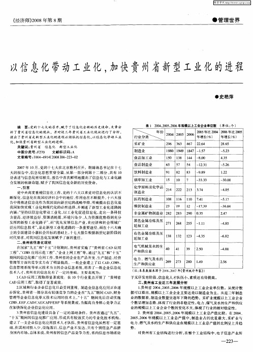 以信息化带动工业化,加快贵州省新型工业化的进程