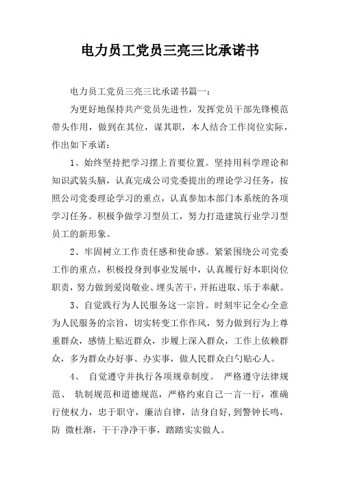 电力员工党员三亮三比承诺书