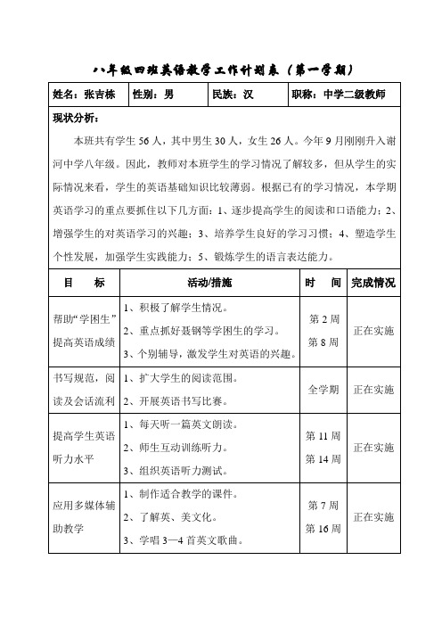 八年级四班英语工作计划表