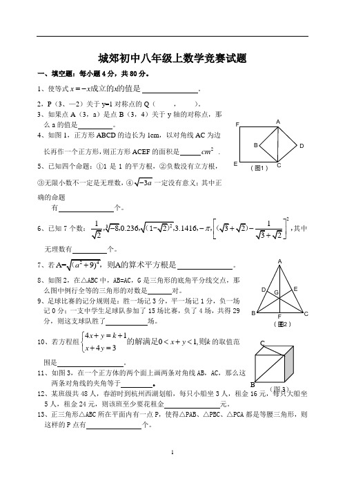 城郊中学2008年八年级数学竞赛初赛试题(含答案)-