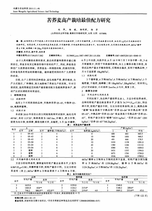 苦荞麦高产栽培最佳配方研究