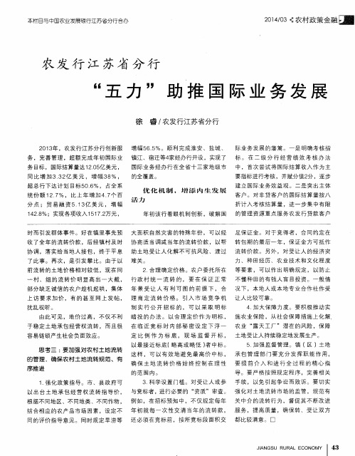农发行江苏省分行“五力”助推国际业务发展