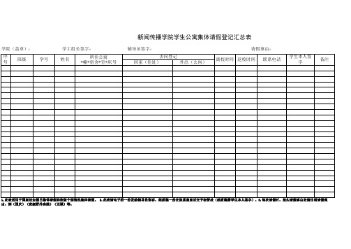学生公寓集体请假登记汇总表