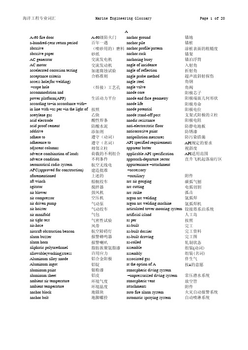 海洋平台专业词汇表