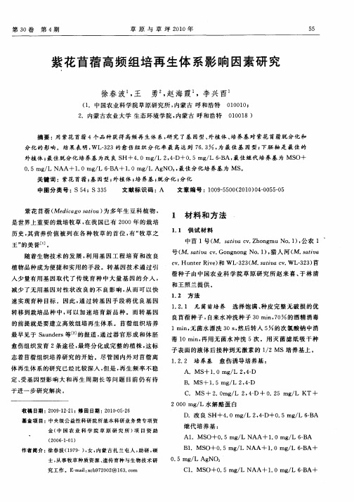 紫花苜蓿高频组培再生体系影响因素研究