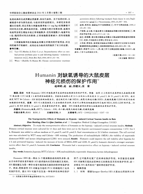 Humanin对缺氧诱导的大鼠皮层神经元损伤的保护作用