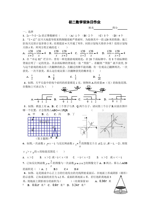 初二数学双休日作业