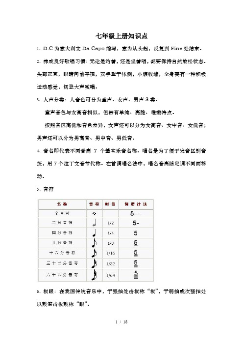 苏少版初中音乐知识点整理