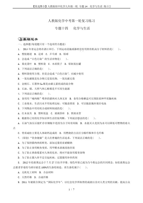 【优选整合】人教版初中化学九年级一轮 专题14  化学与生活 练习2