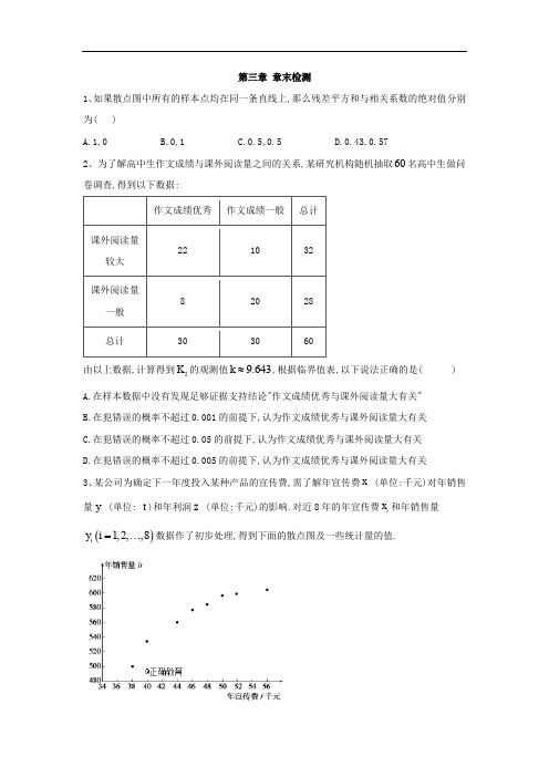 2019-2020学年高中数学人教A版选修2-3同步训练：第三章 章末检测 Word版含答案