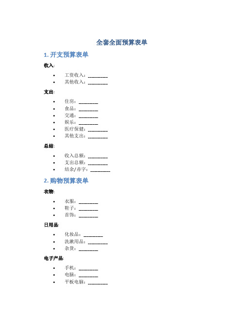 全套全面预算表单