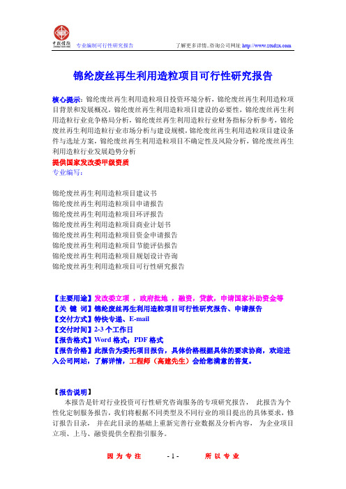 锦纶废丝再生利用造粒项目可行性研究报告