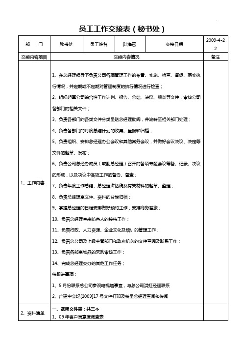 秘书处工作交接表
