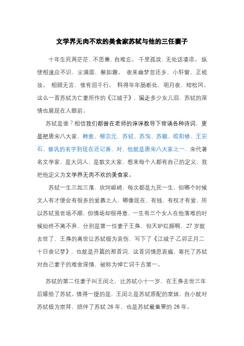 文学界无肉不欢的美食家苏轼与他的三任妻子