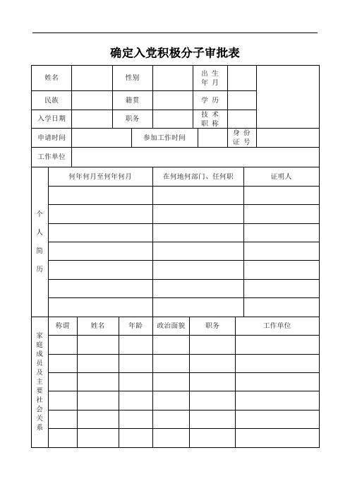 确定入党积极分子审批表