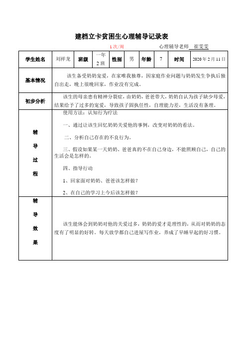 建档立卡贫困生心理辅导记录表