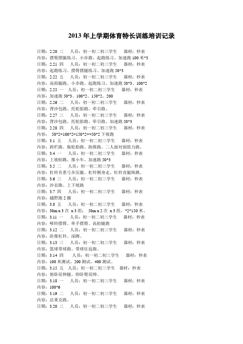 2013年下学期体育特长训练培训记录