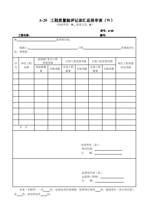 工程质量验评记录汇总报审表