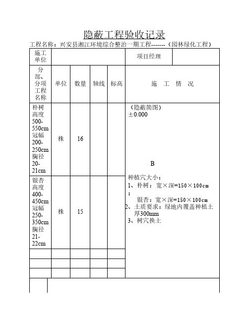 绿化树穴隐蔽工程验收记录