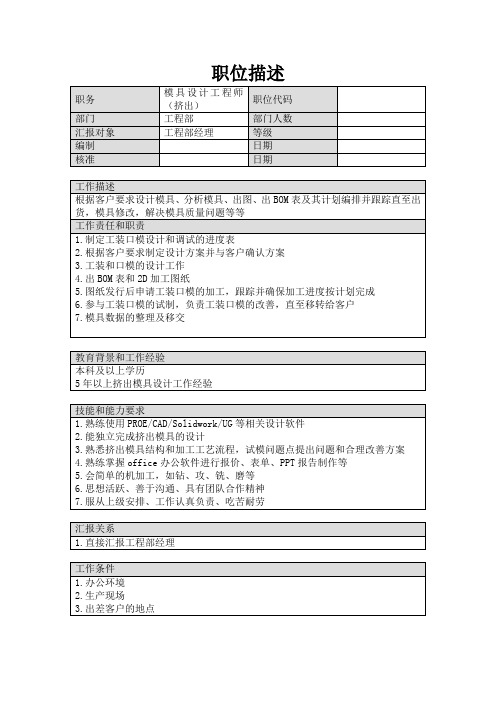 模具设计工程师(挤出)岗位职责描述
