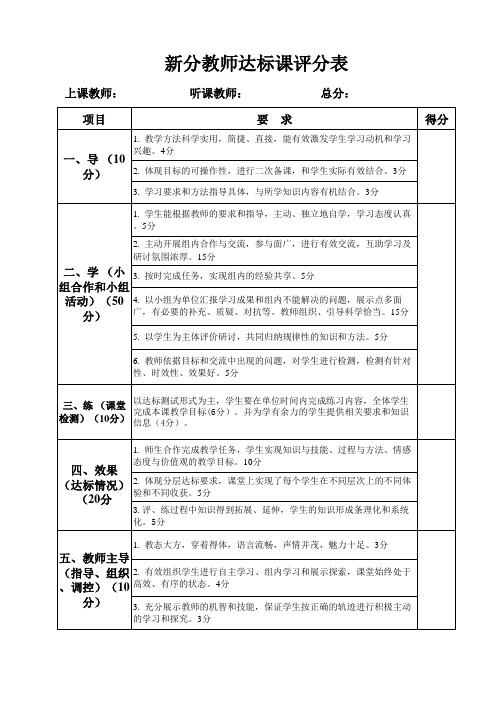 达标赛课评分表