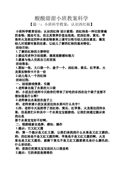 酸酸甜甜小班教案科学