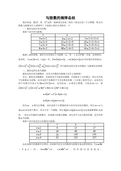 勾股数的规律总结