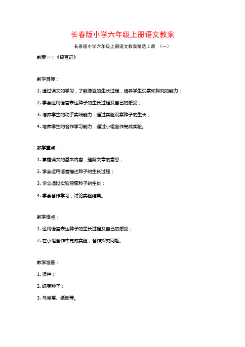 长春版小学六年级上册语文教案2篇