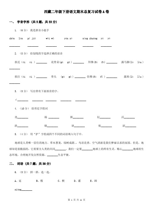 西藏二年级下册语文期末总复习试卷A卷