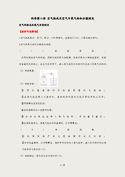 空气组成及空气中氧气体积分数测定