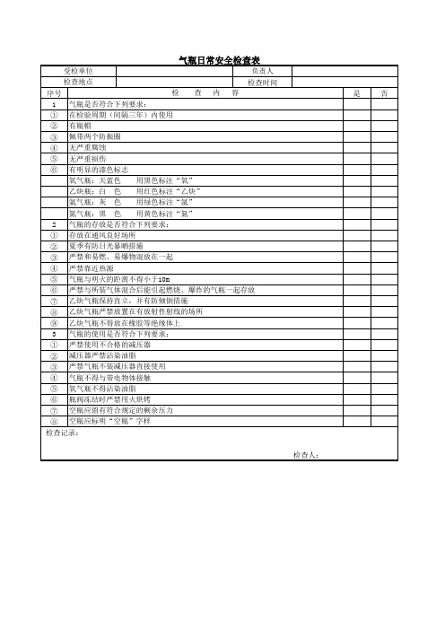 气瓶日常安全检查记录表