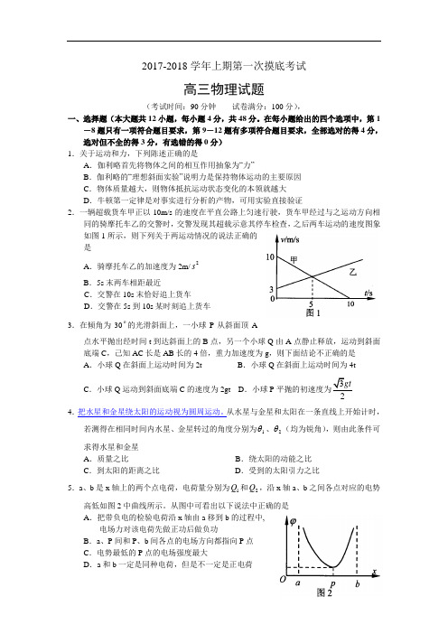 山东省临沂市某中学2017-2018学年高三上学期开学摸底考试物理试题 Word版含答案