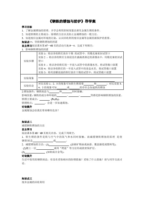钢铁的锈蚀与防护学案