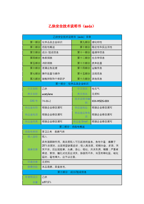 乙炔安全技术说明书(msds)