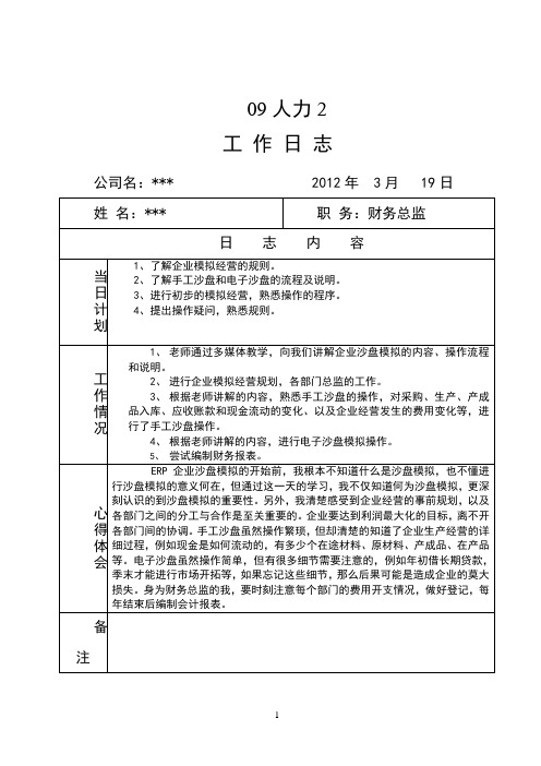 ERP企业沙盘模拟 工作日志