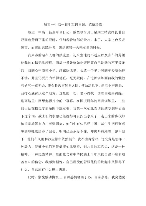 城望一中高一新生军训日记：感悟珍惜