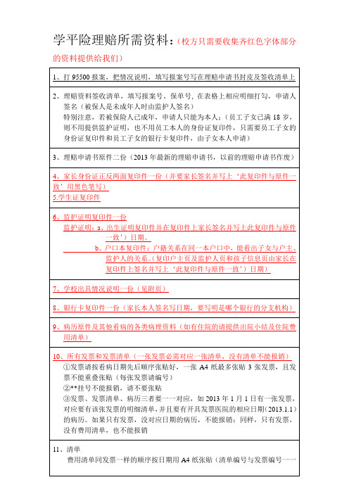 学平险所需理赔资料