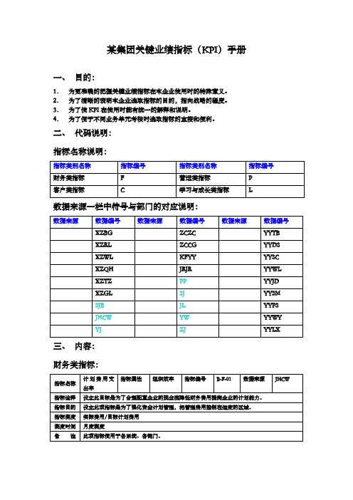 某集团关键业绩指标手册