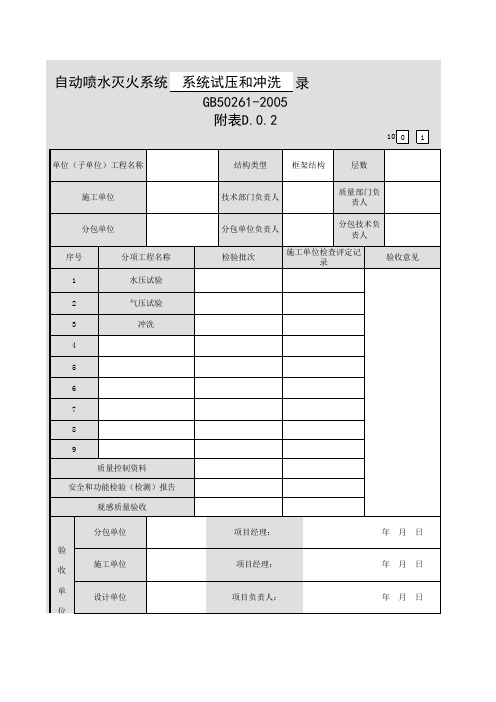【工程常用表格】自动喷水灭火系统(系统试压和冲洗)子分部工程质量验收记录