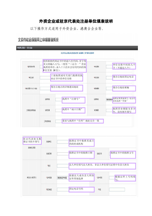 外资企业或驻京代表处注册单位填表说明