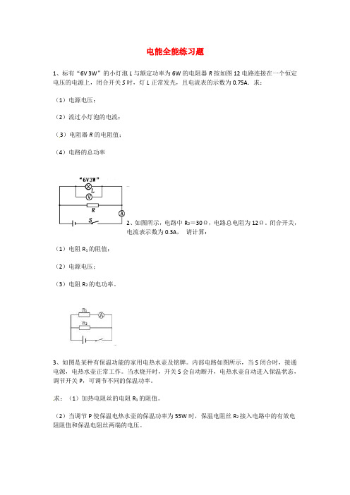 广东省湛江一中锦绣华景学校九年级物理全册电能全能练习题