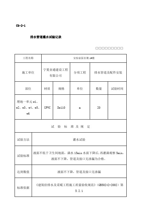 排水管道灌水试验
