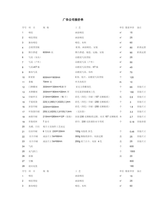 广告公司报价单