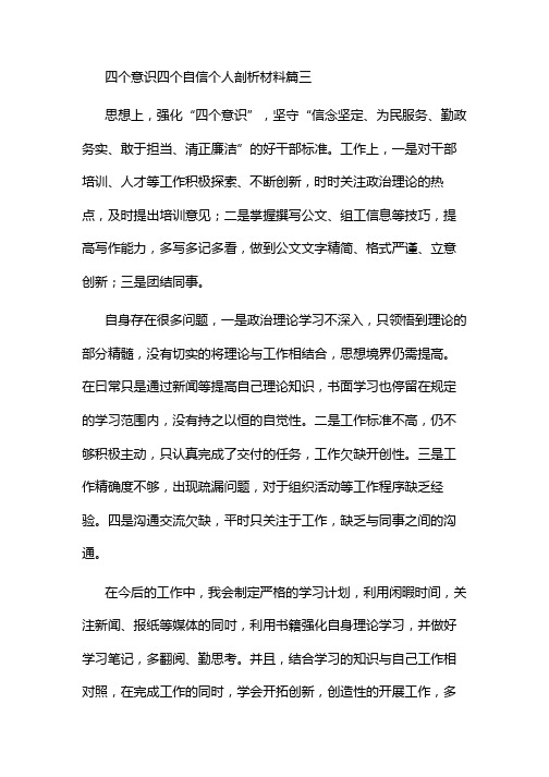 四个意识四个自信个人剖析材料篇三