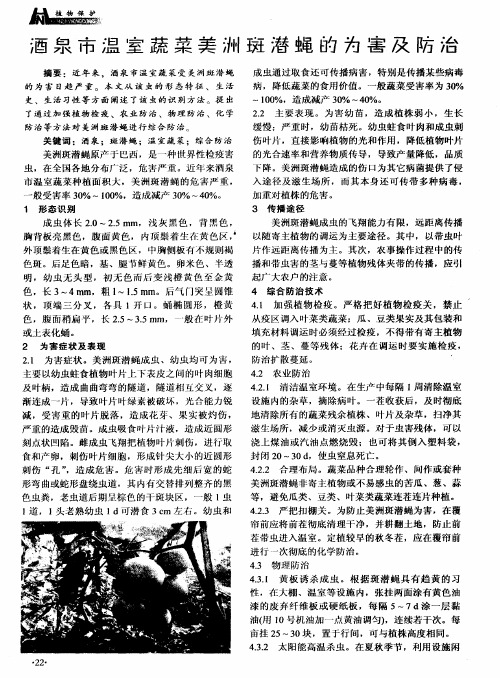 酒泉市温室蔬菜美洲斑潜蝇的为害及防治