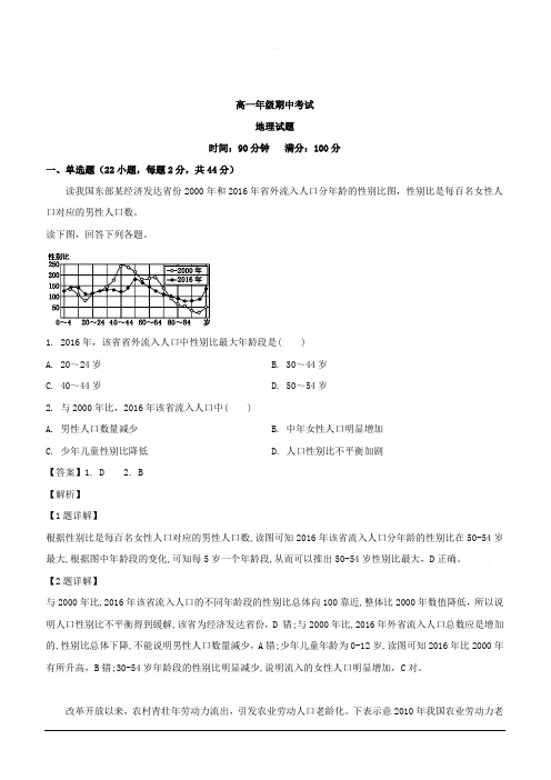 山西省应县第一中学校2018-2019学年高一下学期期中考试地理试题 含解析